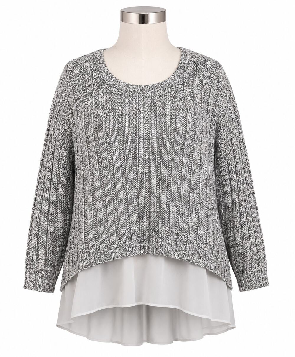Lane Bryant Gray Layered Knit Sweater - Chiffon Hem - Size 26/28 Plus